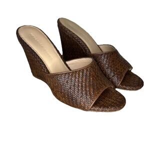 Veronica Beard Women’s 9 Sandals Dali Raffia Leather Wedge Brown Shoes Open Toe